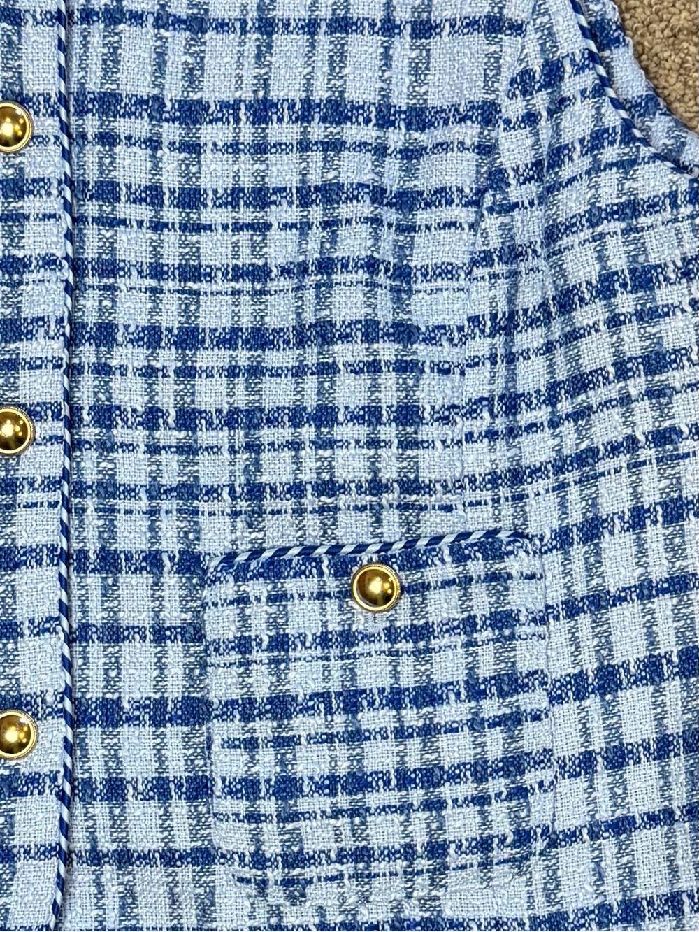 Free Assembly Blue Tweed Vest NWT Size Large | Sleeveless | Preppy | Chic | Gold - Picture 3 of 9
